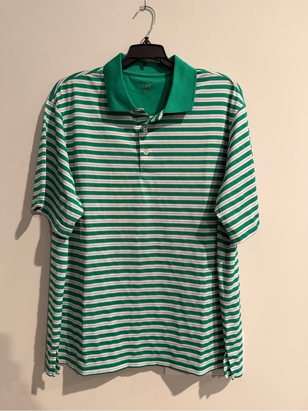 NWOT George golf Green & White Striped Polo with Solid Green Collar